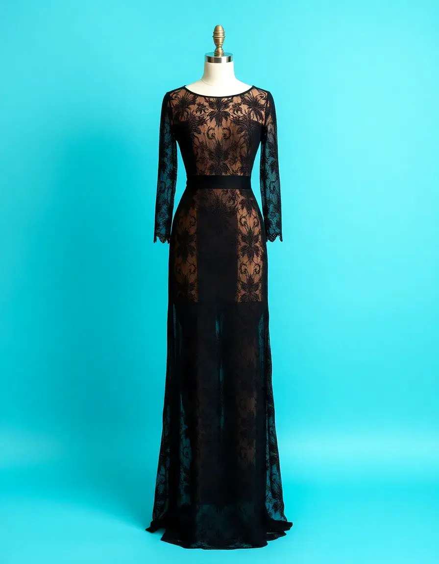 Elegant Lace Maxi Dress nero vestito elegante donna