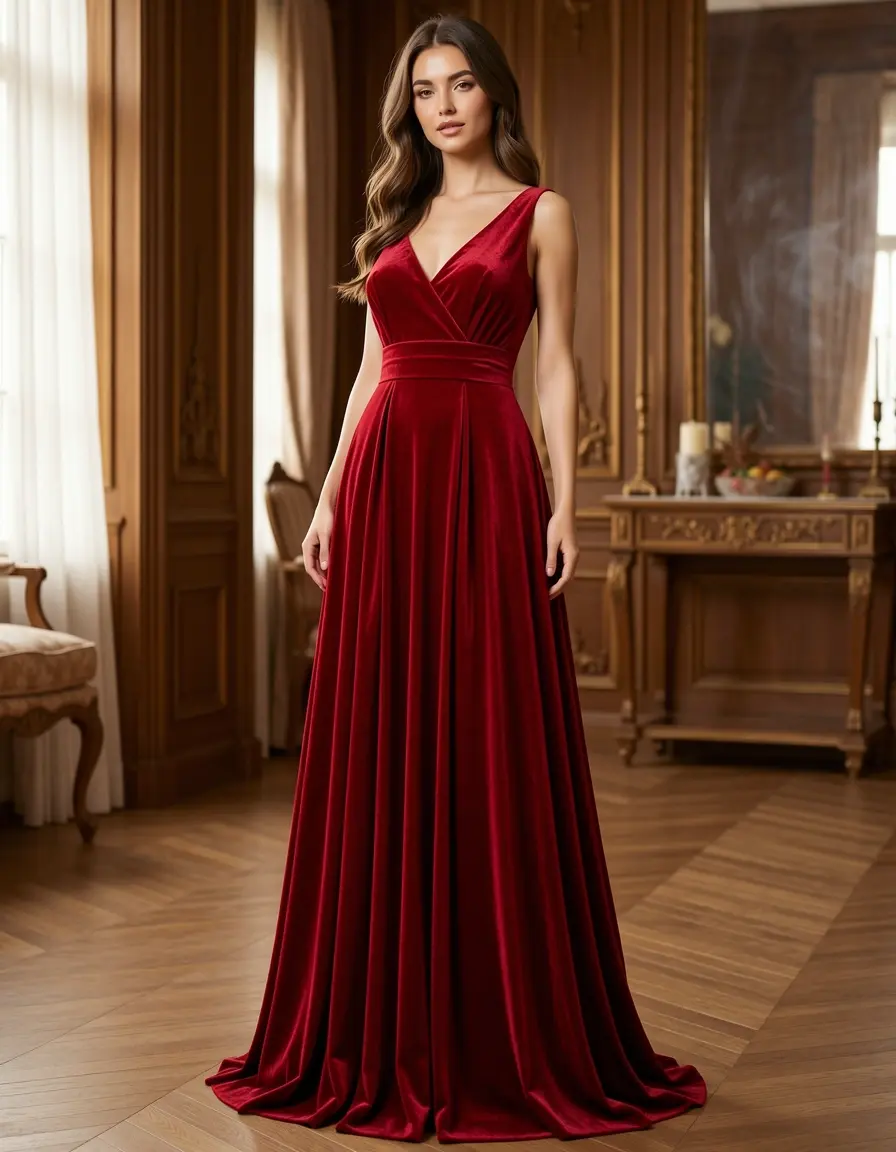 Velvet Evening Gown rosso velluto elegante
