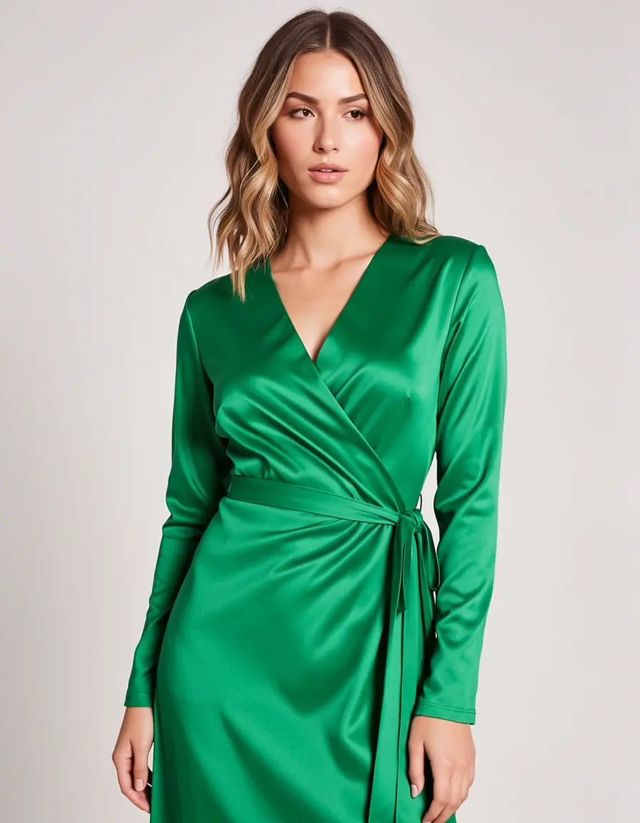 Satin Wrap Dress verde seta elegante