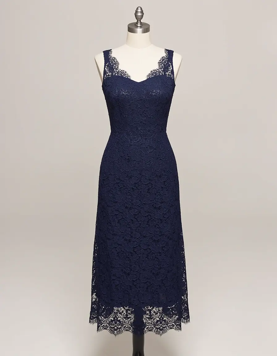 Abito a tubino in pizzo blu navy