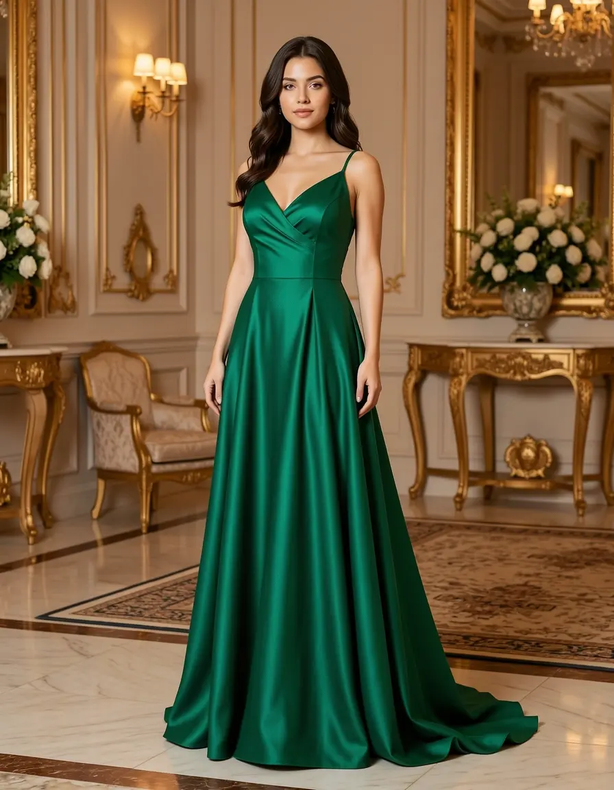 Silk Evening Gown smeraldo vestiti eleganti cerimonia
