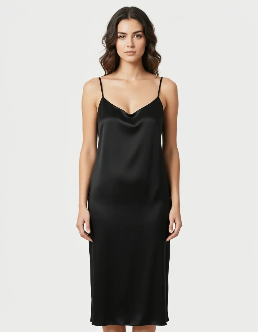 Vestito a sottoveste in satin nero