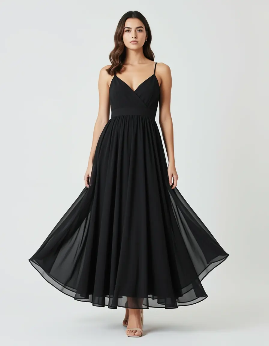 Vestito midi in chiffon nero