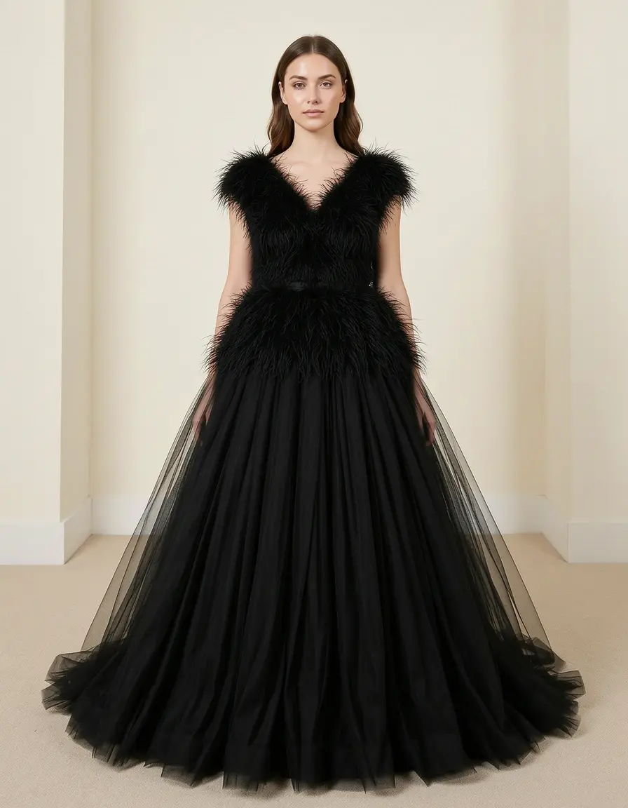 Abito da gran sera in tulle nero