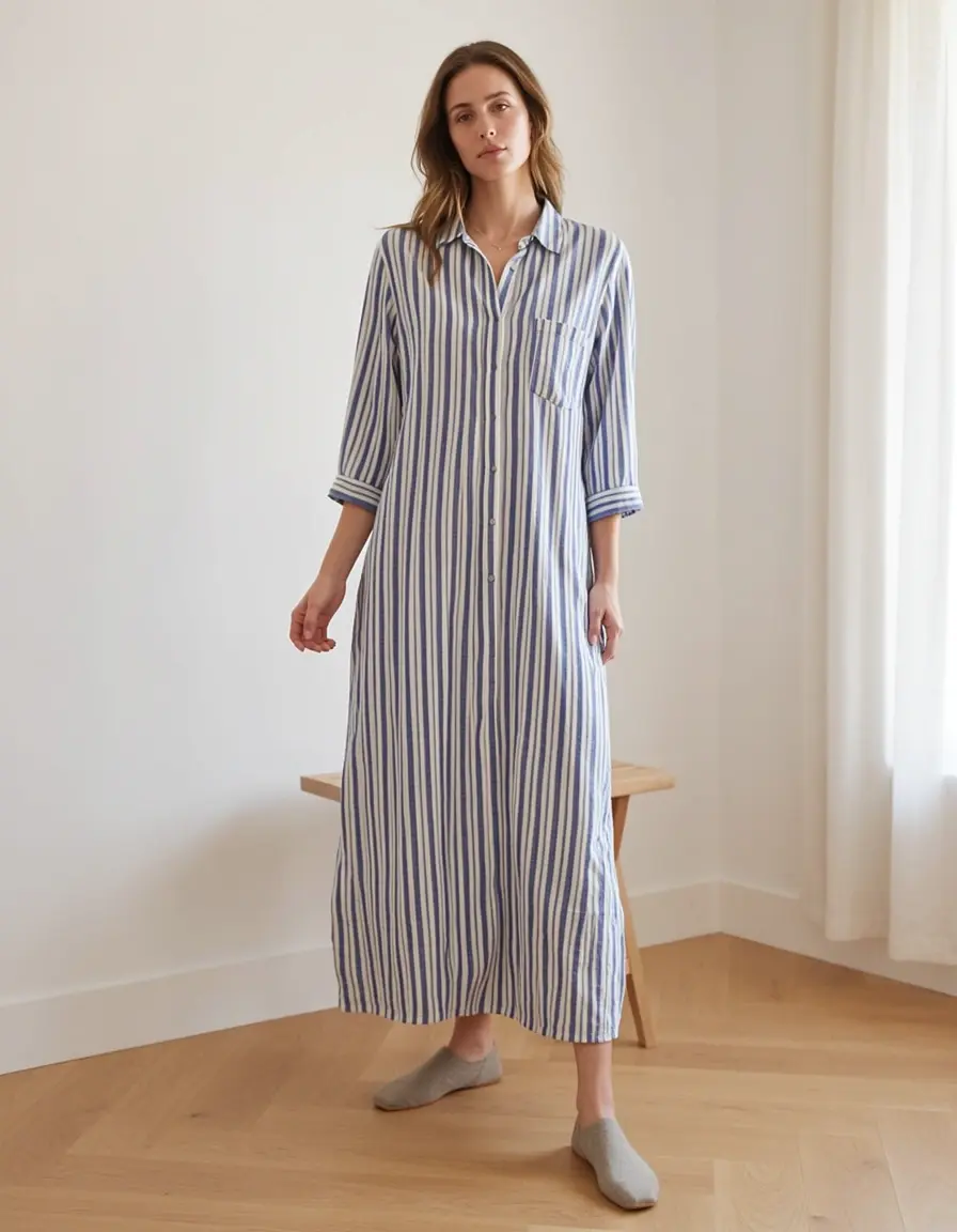 Vestito lungo a righe in lino