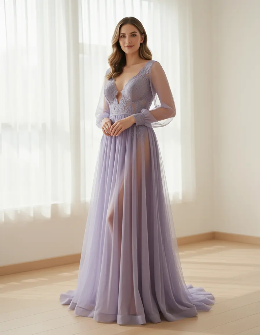 Elegante vestito lungo in organza