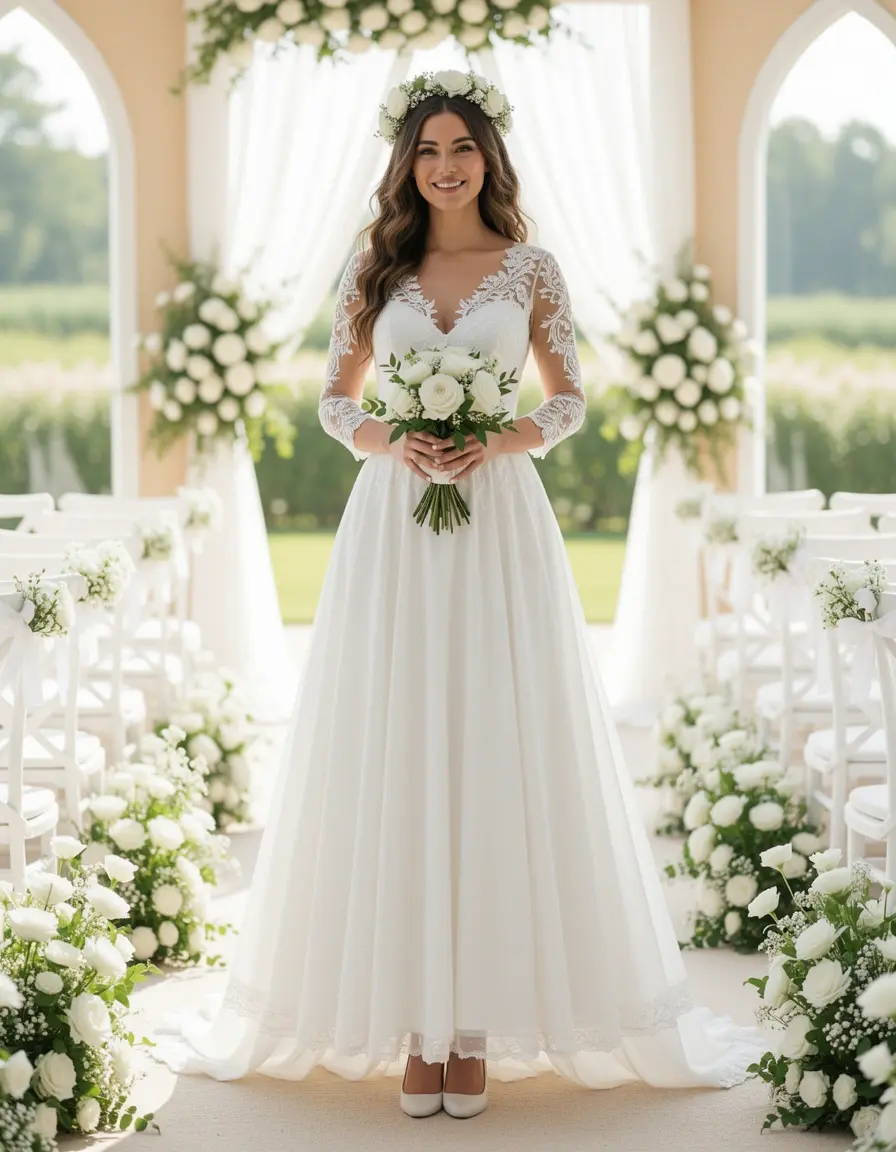 White Midi Dress Baptism - Abito bianco elegante per battesimo