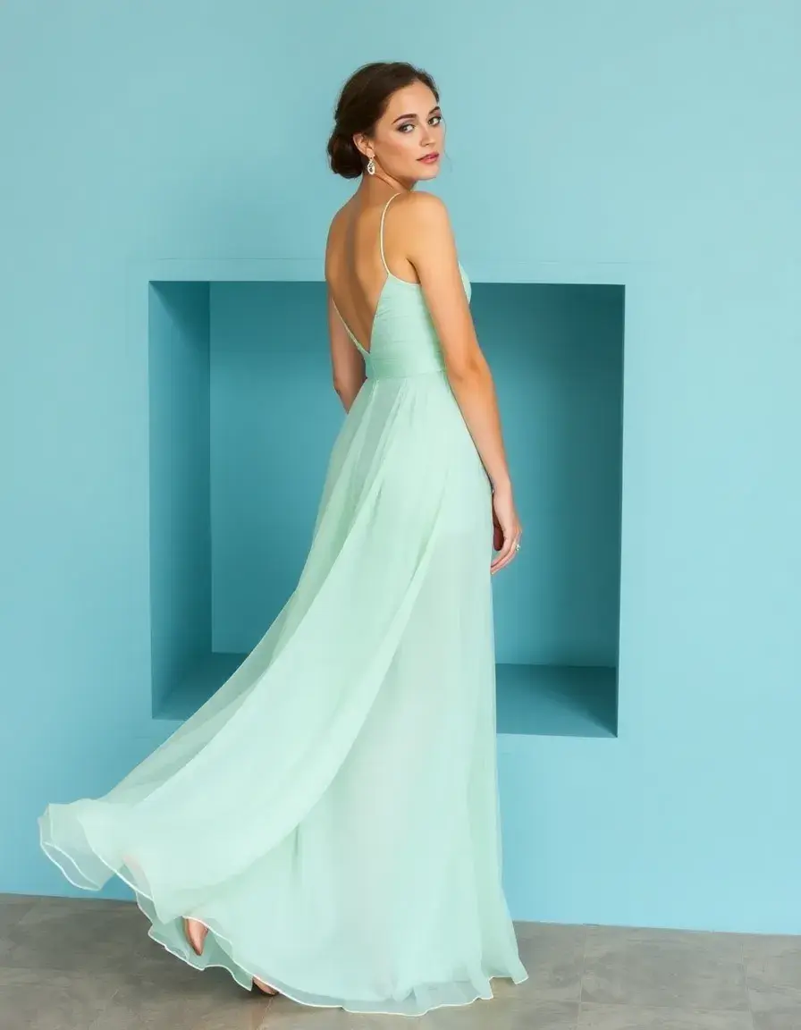 Vestito da damigella in chiffon color menta