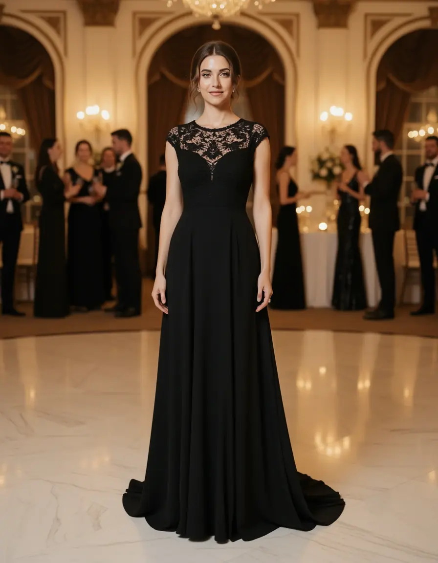 Abito midi nero elegante per eventi