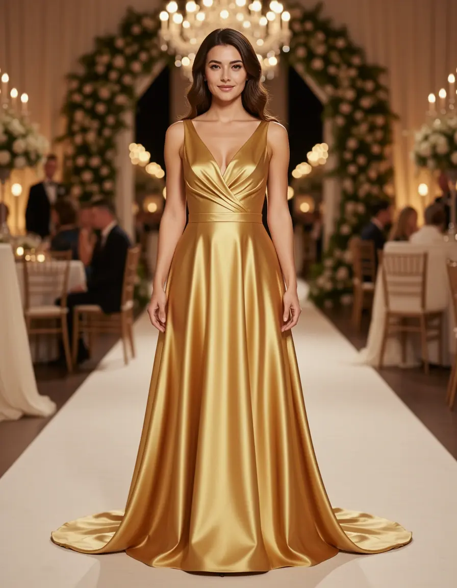 Vestito in satin color oro lucido