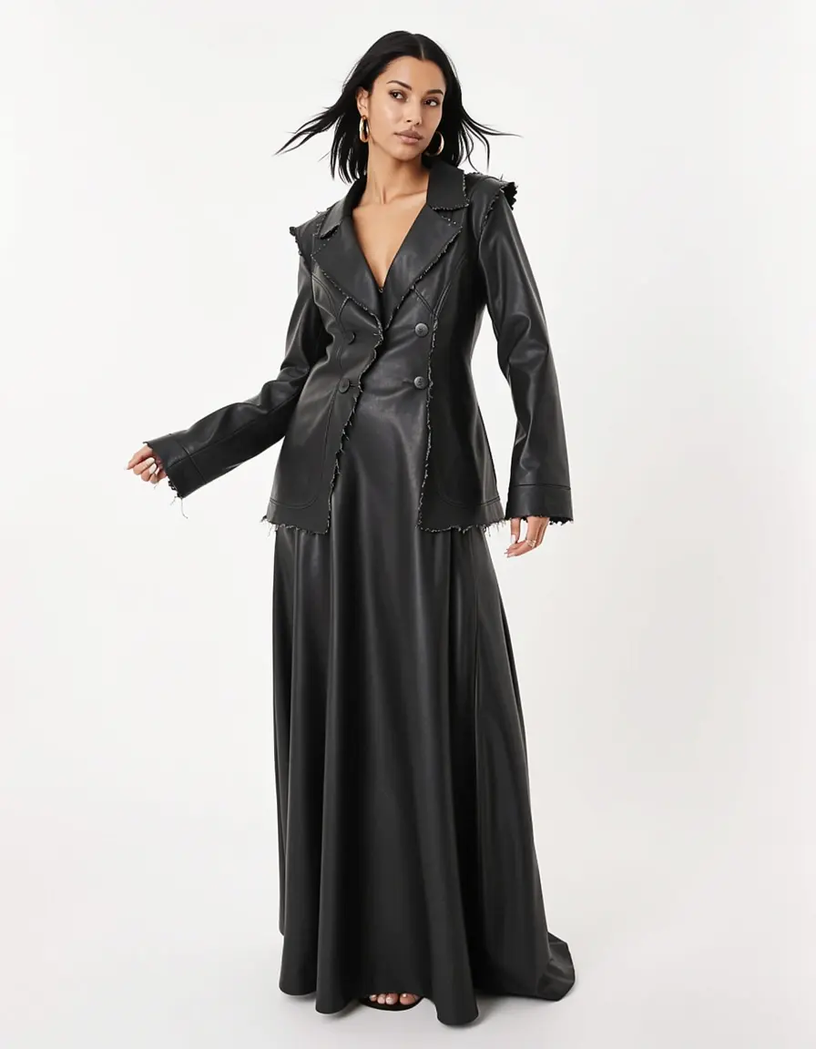 Edgy leather blazer gown in pelle