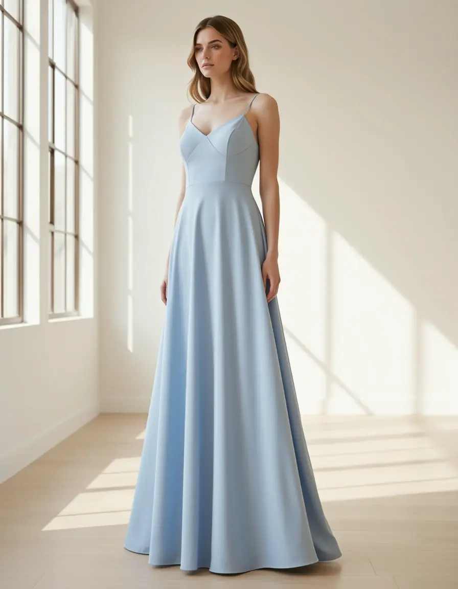 Vestito azzurro polvere lungo maxi