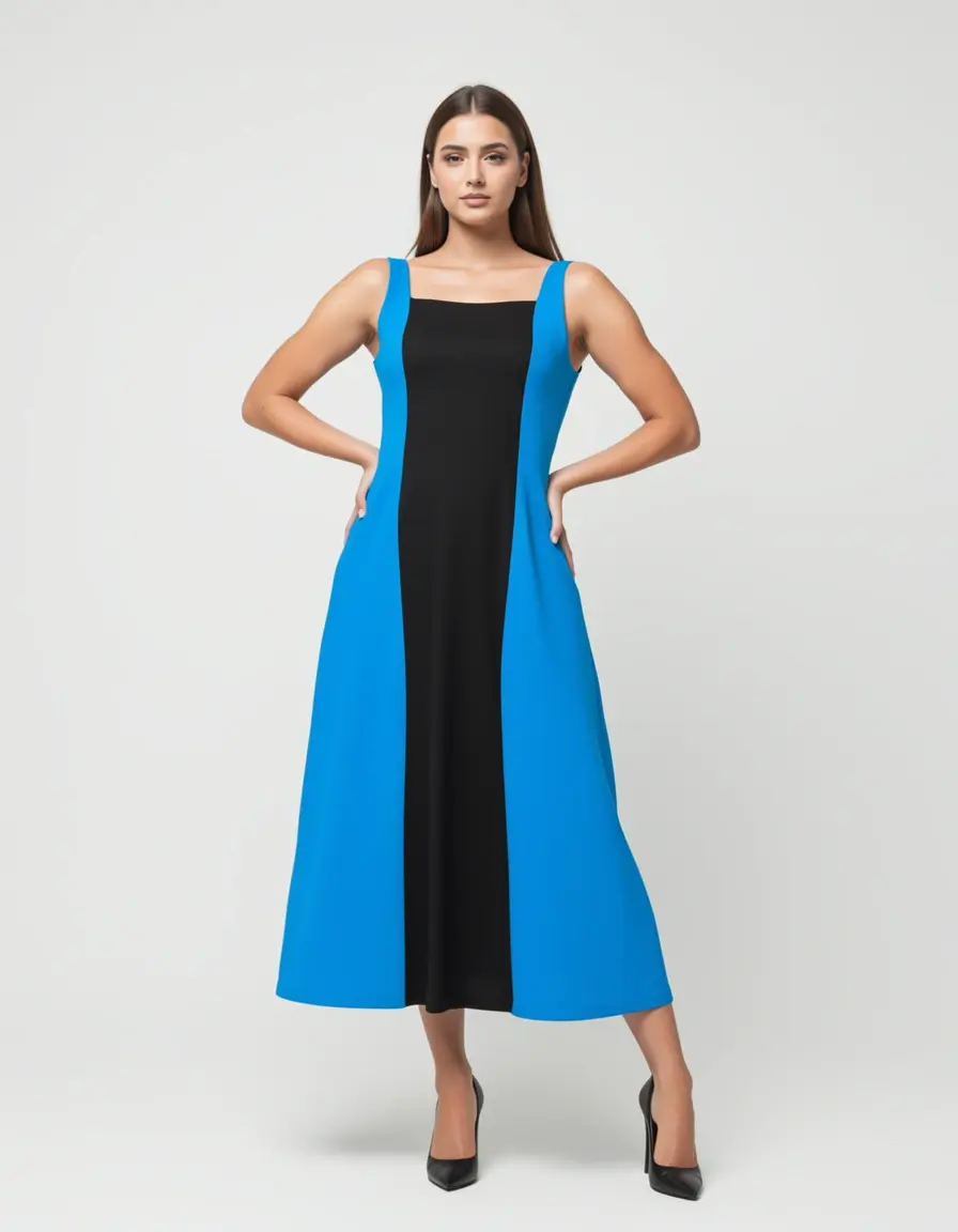 Vestito a pannelli blu e nero elegante