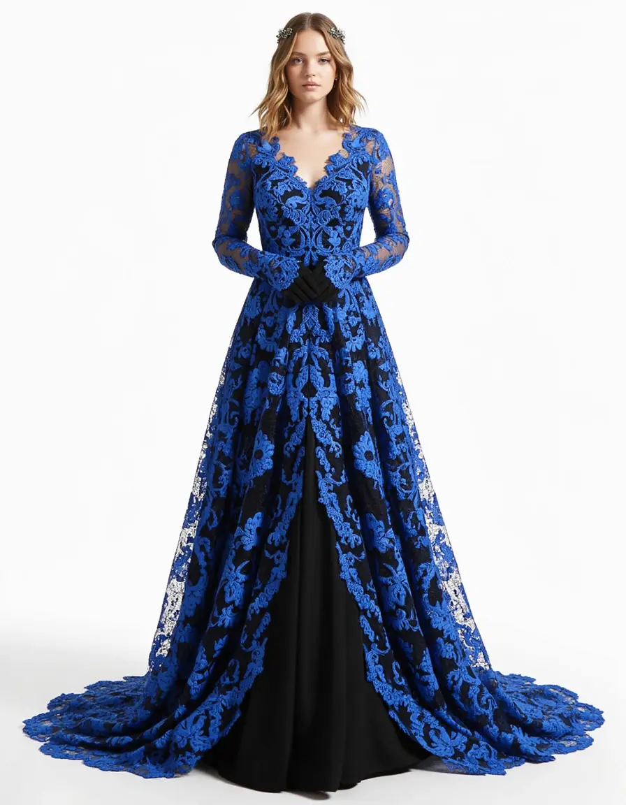 Abito in pizzo blu e nero sofisticato