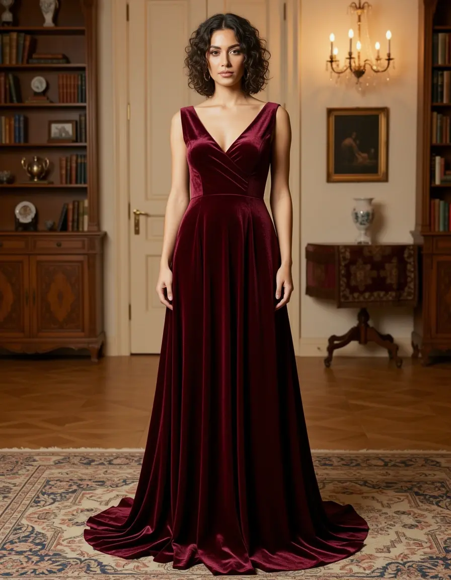 Bordeaux Velvet Maxi Dress elegante