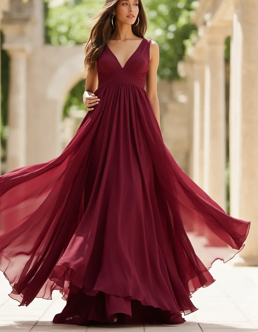Bordeaux Chiffon Gown abito leggero