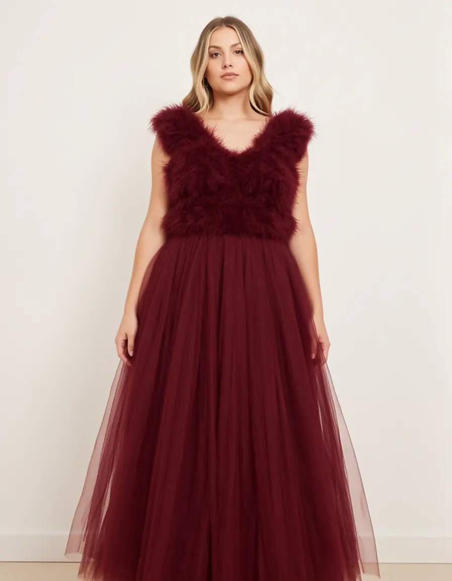 Bordeaux Tulle Ball Dress vestito in tulle
