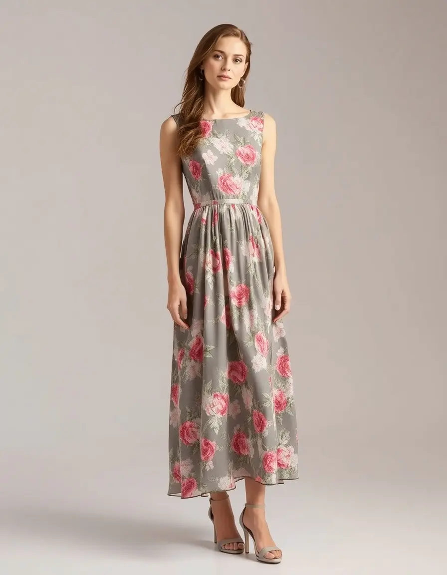 Elegant Midi Skirt Dress floreale romantico