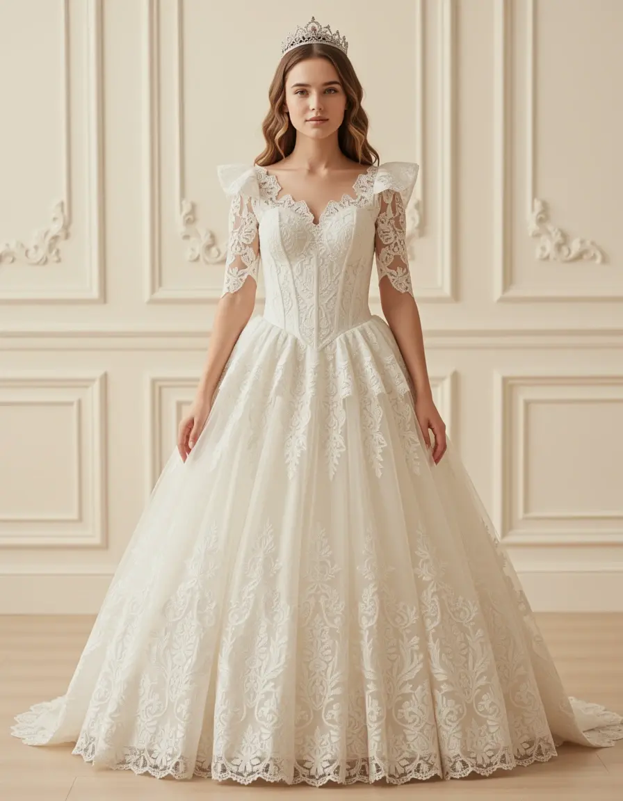 Elegante abito da principessa con dettagli in pizzo