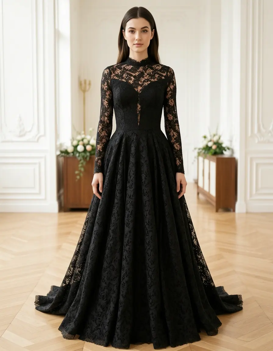 Vestito Elegante Nero in Pizzo