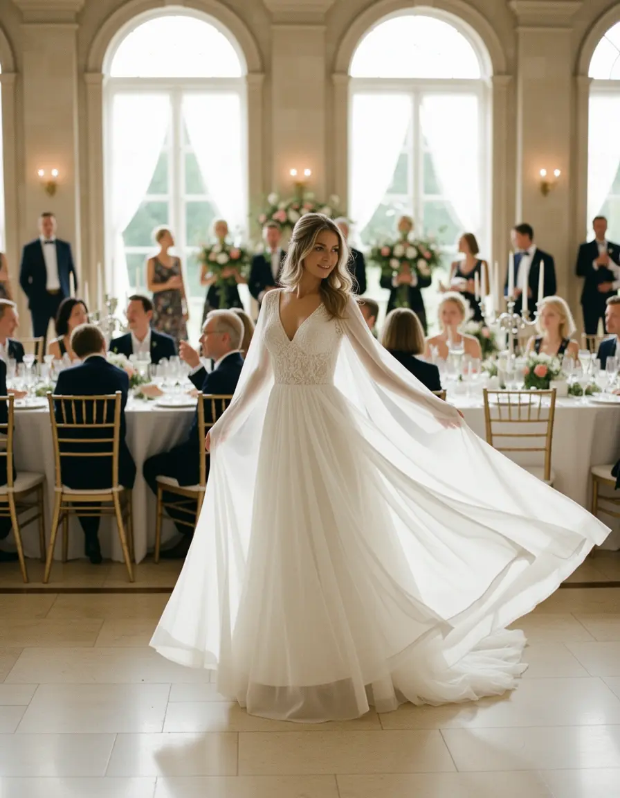 Flowy chiffon wedding guest dress