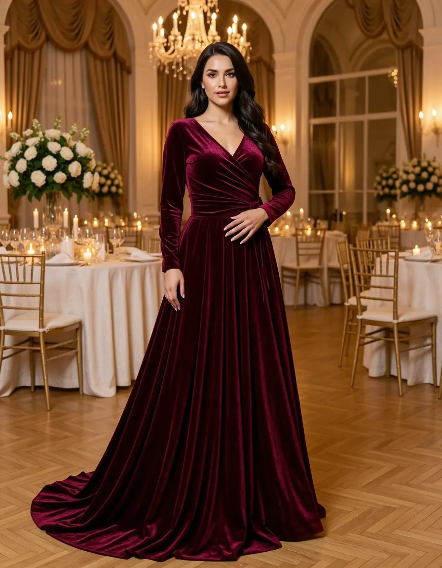 Rich velvet guest outfit