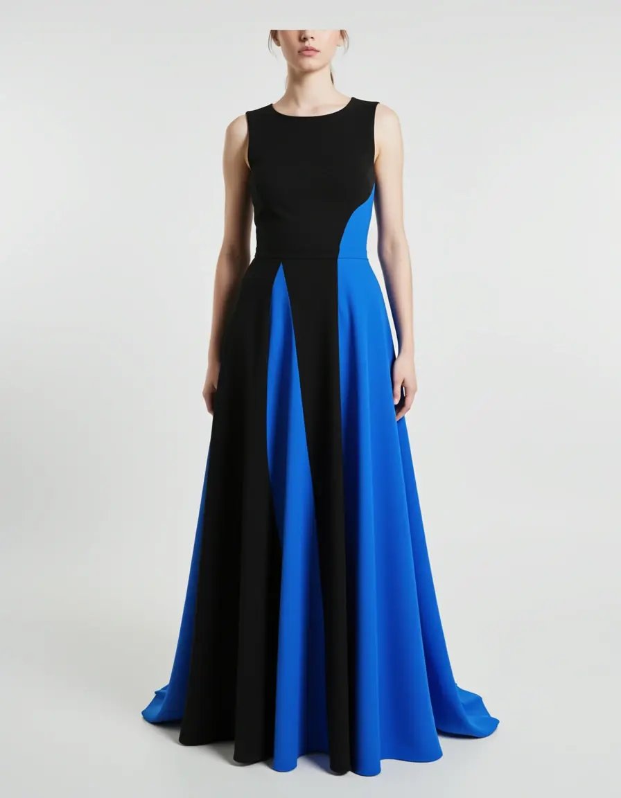 Contrast Black Blue Gown