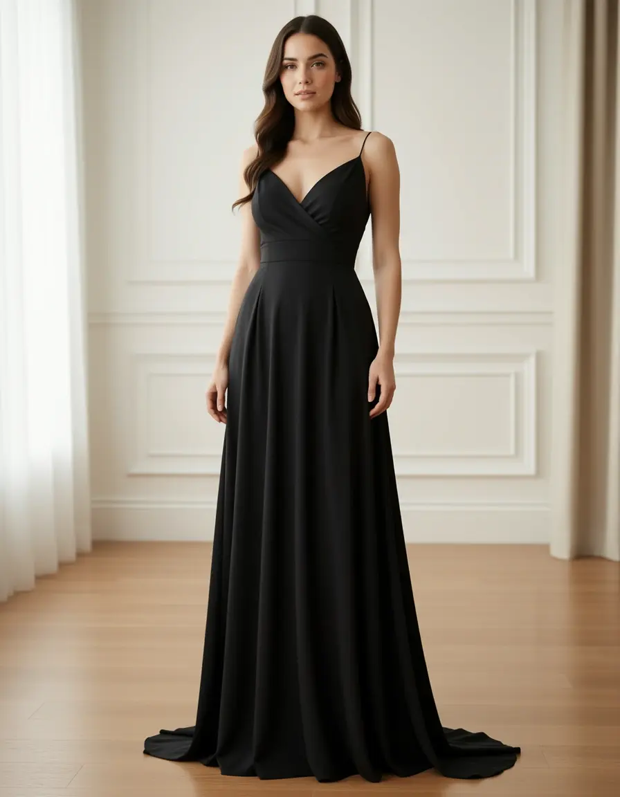 Vestito nero lungo elegante maxi gown