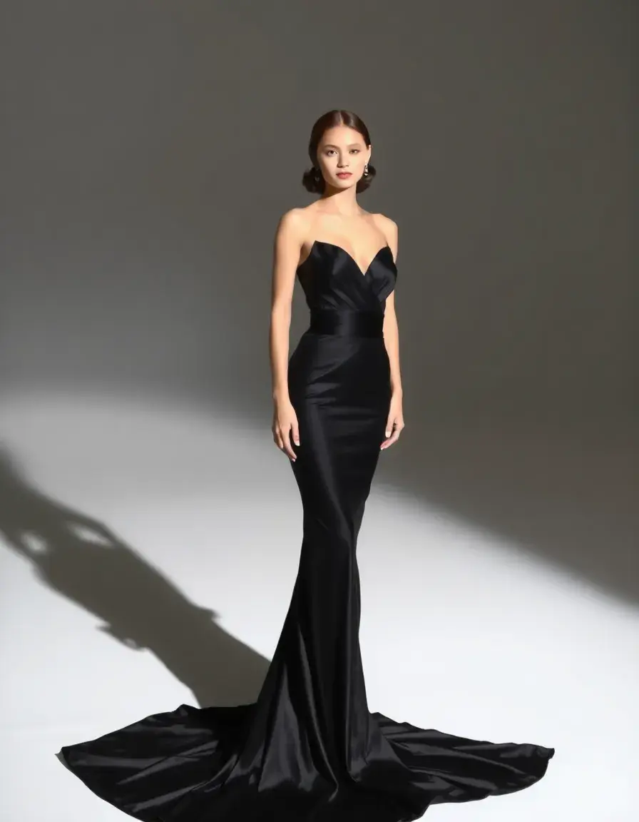 Vestito nero lungo sottoveste in satin