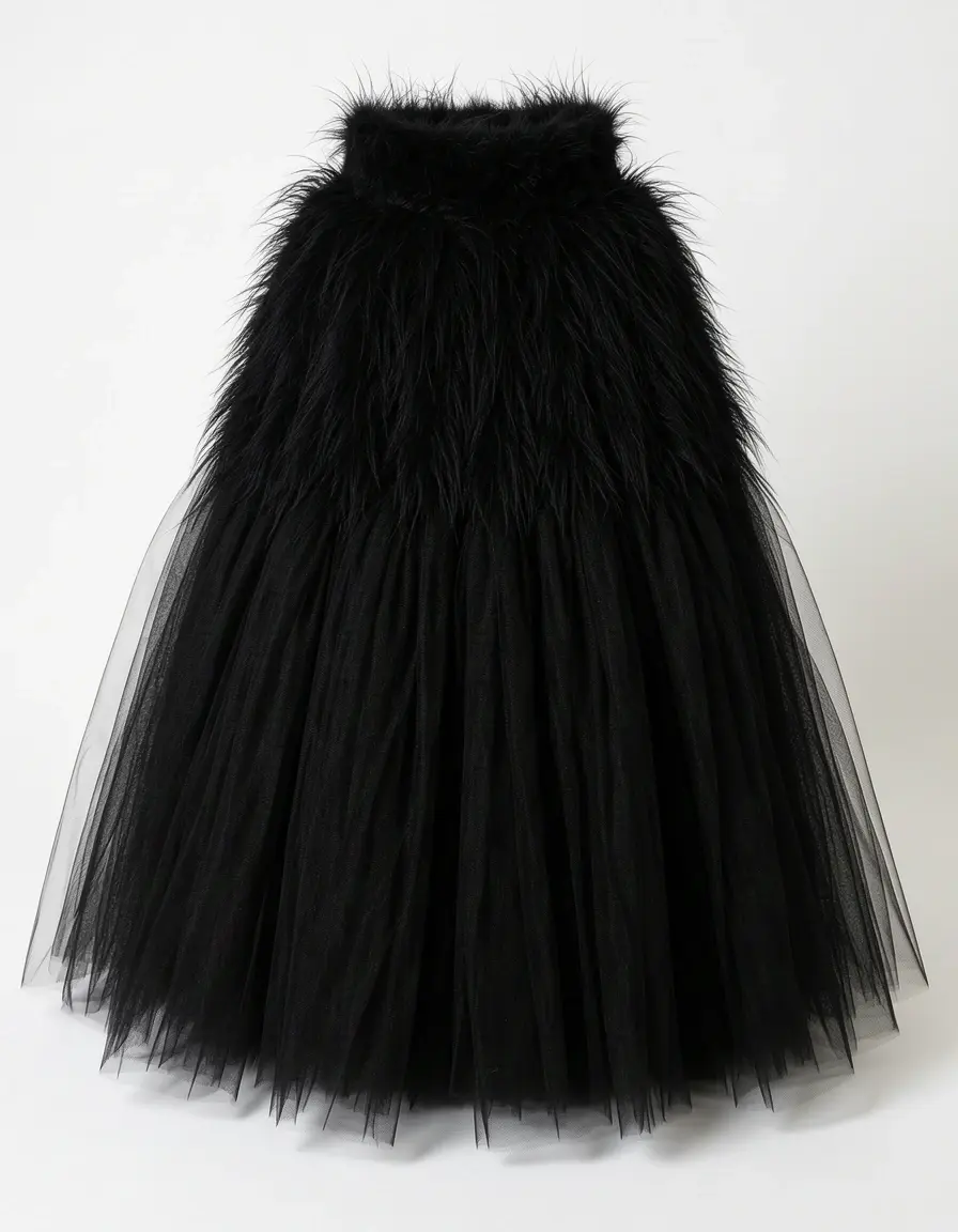 Abito nero lungo in tulle voluminoso