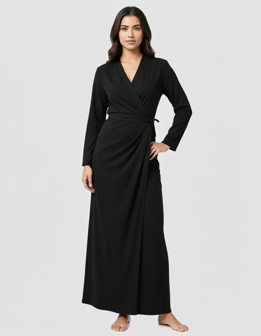 Vestito nero lungo a portafoglio wrap dress