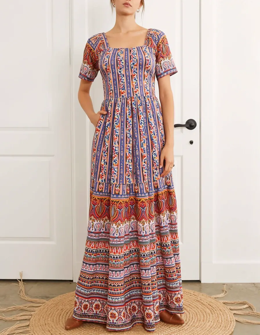 Abito maxi a fantasia stile boho colorato