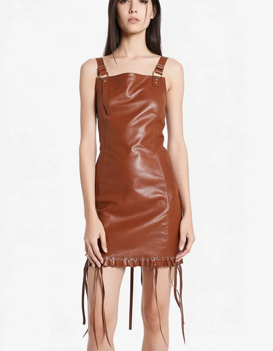 Mini abito in pelle marrone stile grintoso