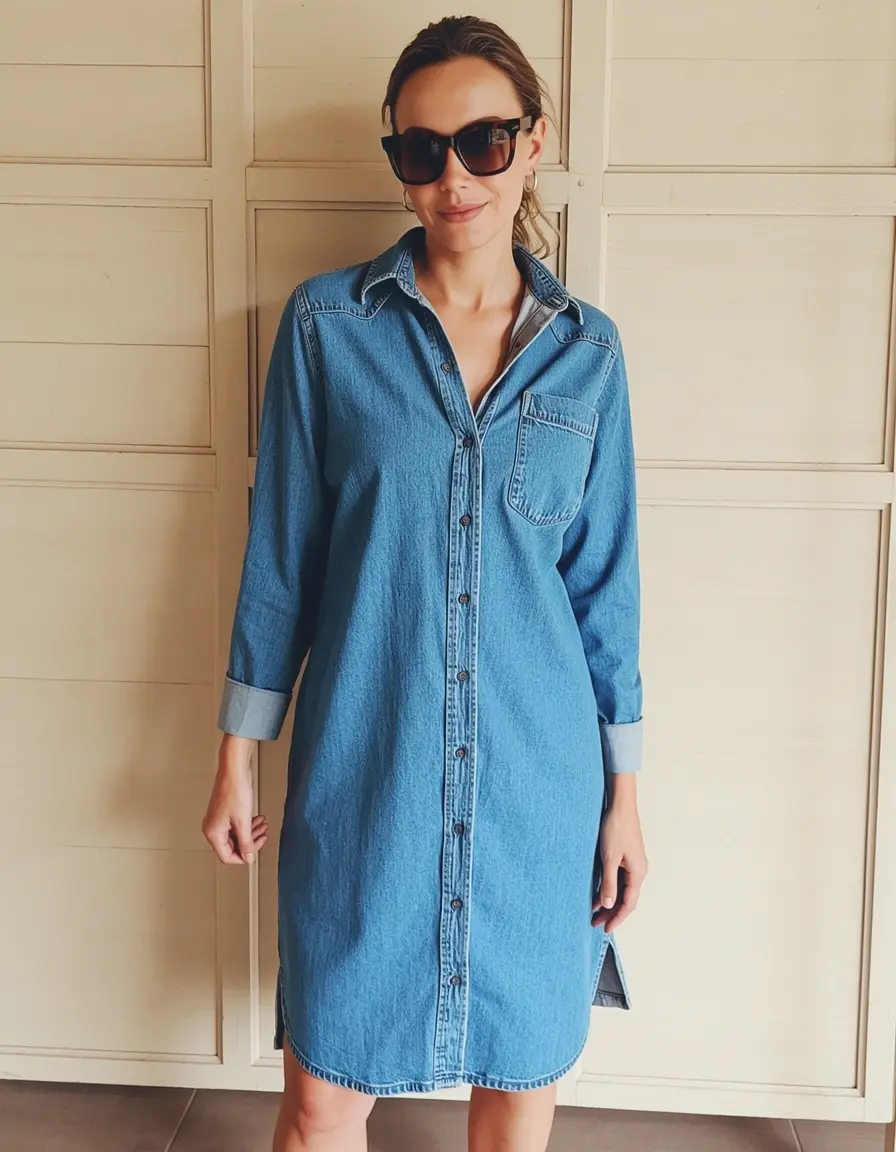 Abito a camicia in denim blu casual
