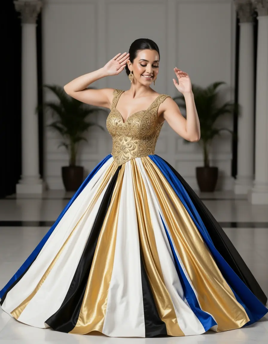 Color Play Dress oro bianco nero blu