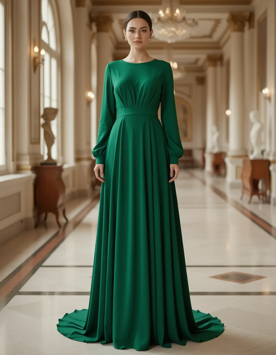 Vestito lungo verde smeraldo elegante