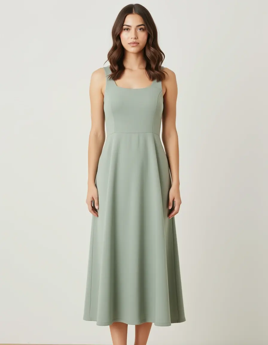 Abito midi verde salvia stile minimal