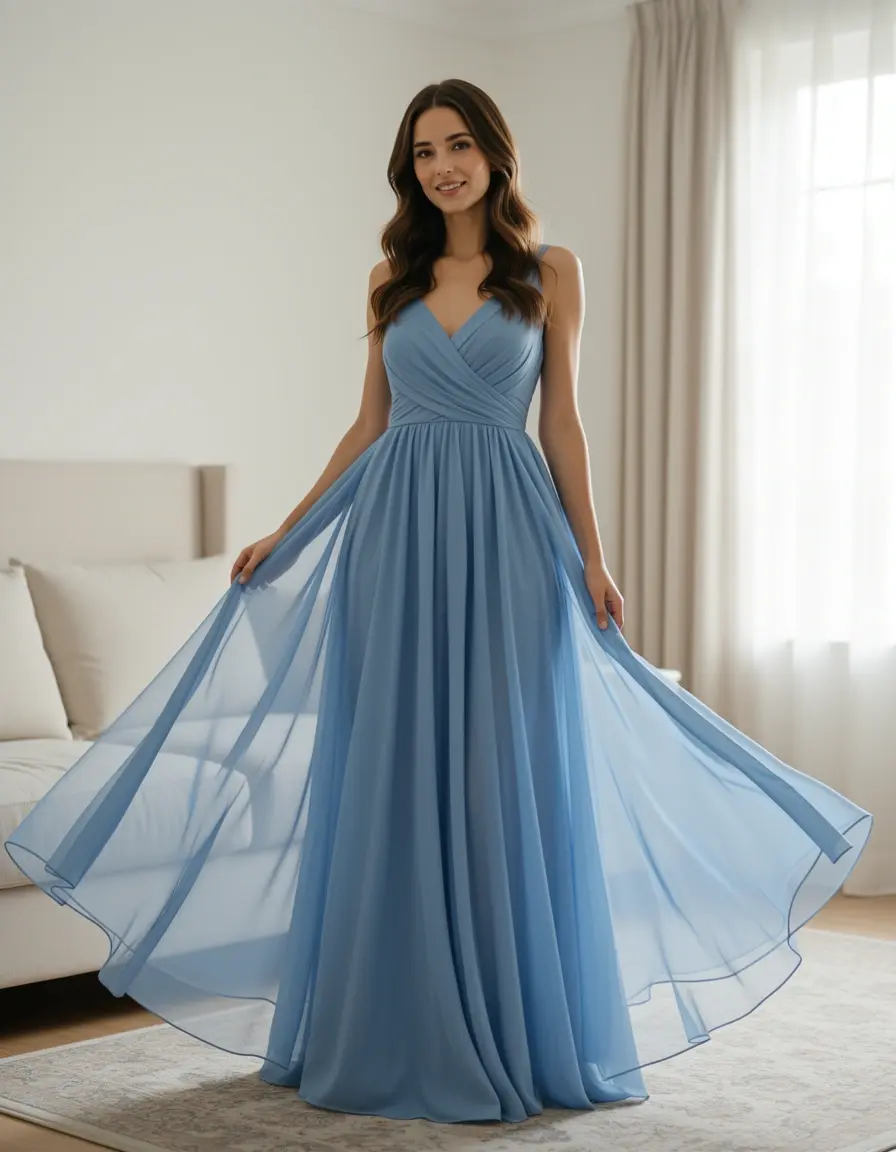 Abito lungo in chiffon fluido