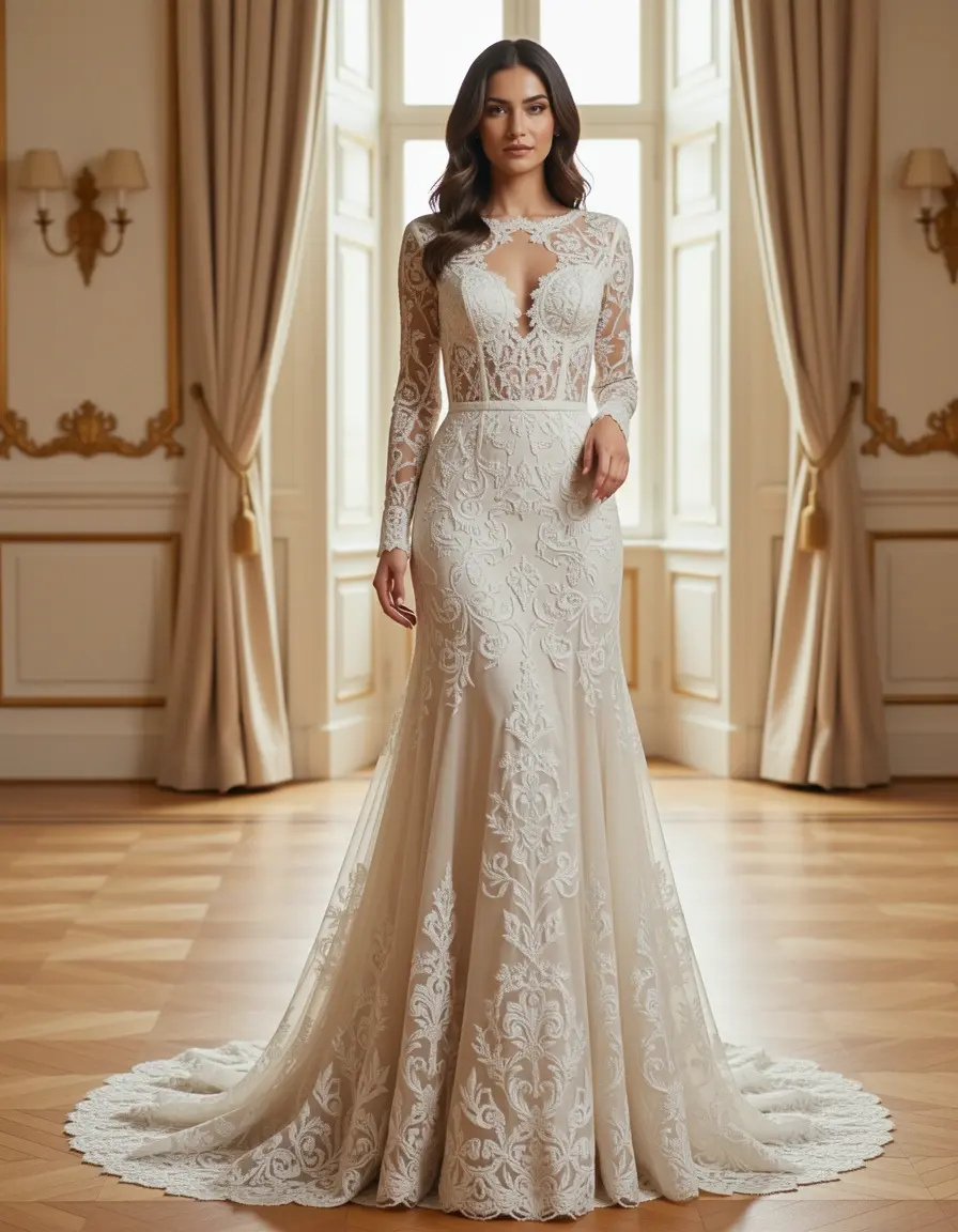 Abito lungo elegante in pizzo