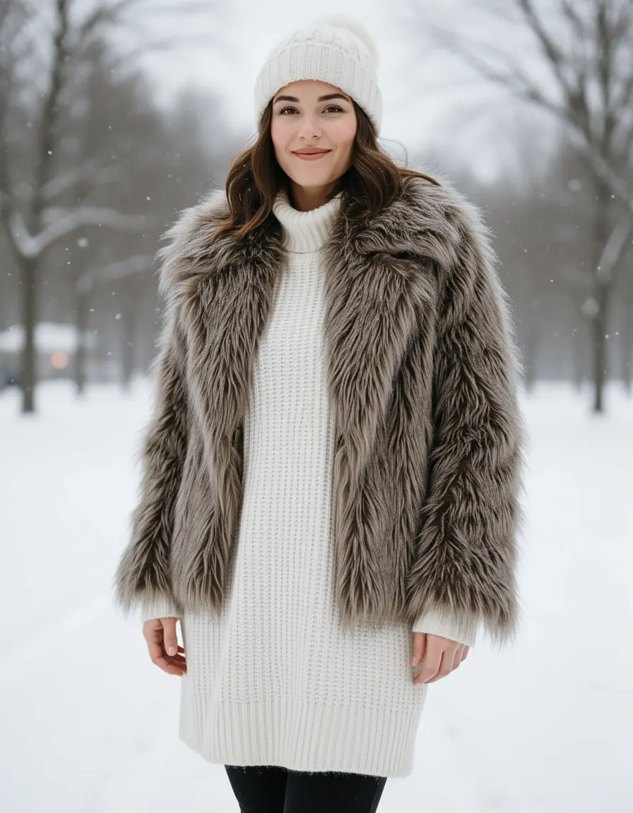 Faux Fur Trim Dress