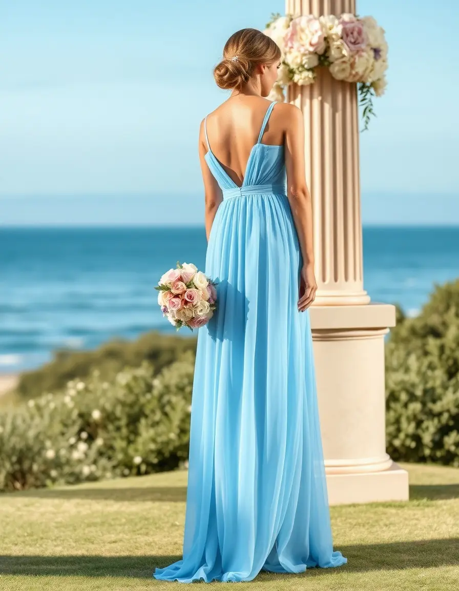 Abito da cerimonia maxi in chiffon blu