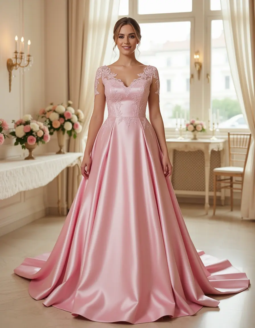 Abito da matrimonio in satin rosa