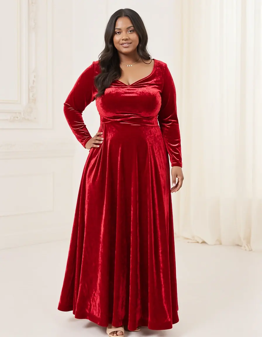 Abito midi in velluto rosso