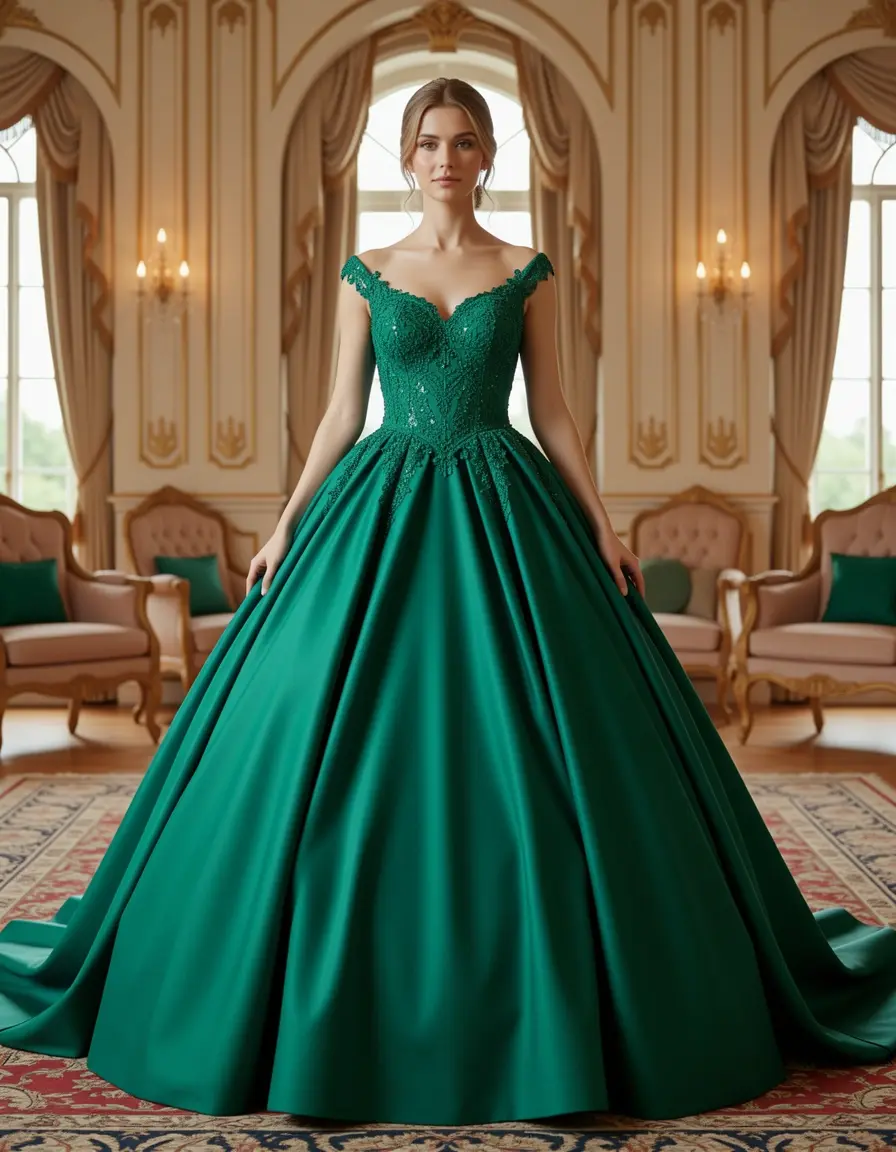 Lussuoso abito da ballo verde smeraldo