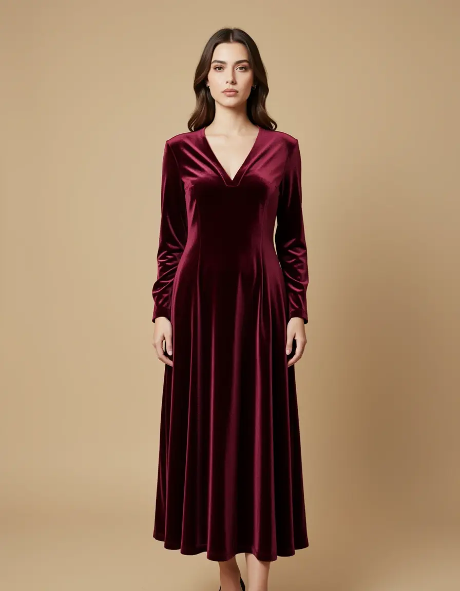 Velvet Midi Dress - Abito in velluto longuette