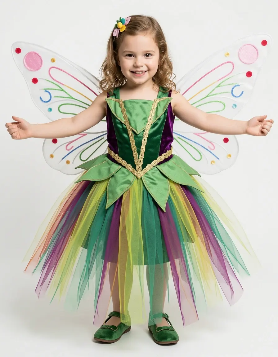 Vestito da fata fai da te per carnevale con ali e fiori