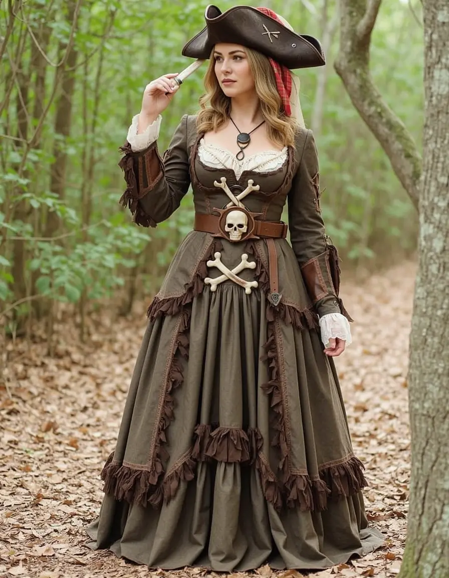 Costume da piratessa avventurosa fai da te con accessori in pelle