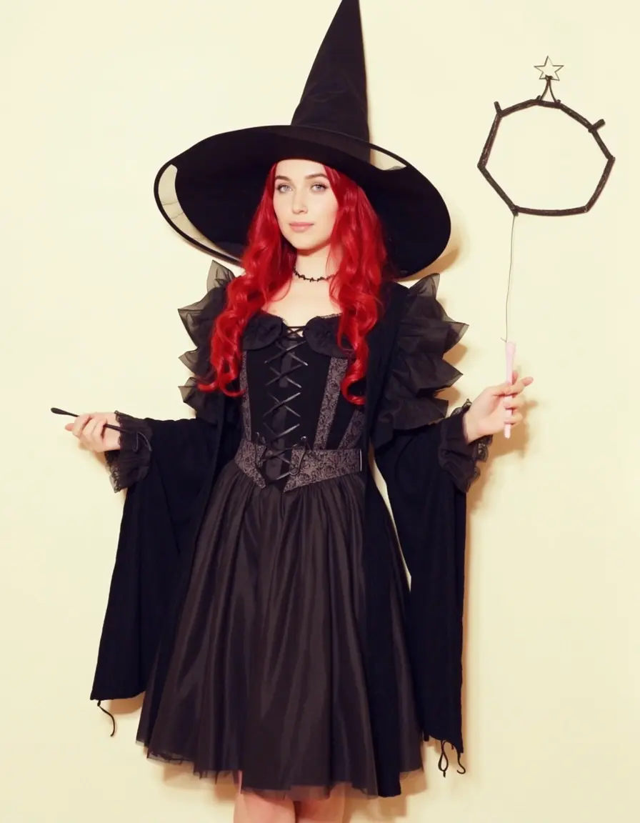 Costume da strega moderna chic con cappello decorato