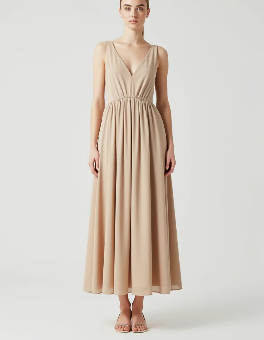 Vestito midi beige grazioso per occasioni formali