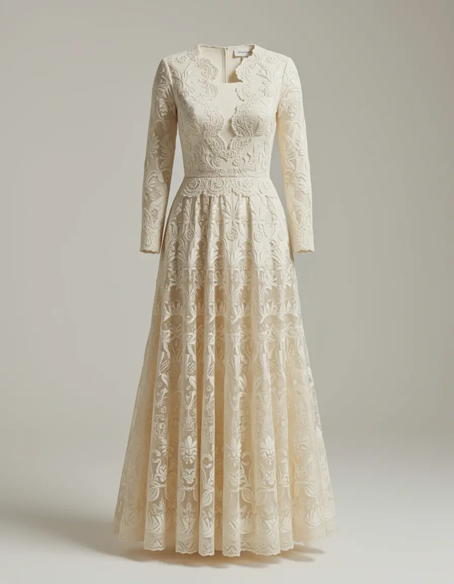 Vestito in pizzo avorio raffinato e romantico
